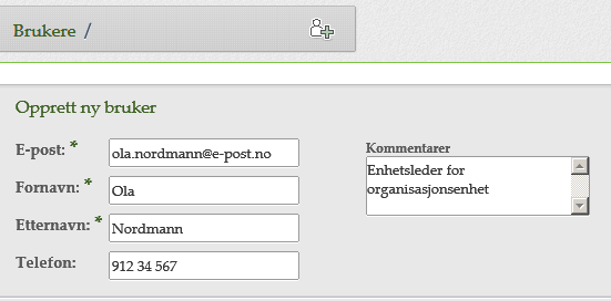 E-postadresse, fornavn og etternavn må