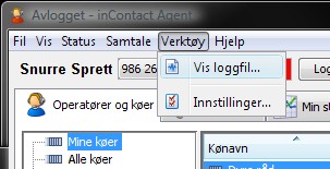 Figur 6: Verktøy-menyen Loggkonsoll Når en velger Vis loggfil i menyen får en opp Loggkonsollet (Figur 7: Log file viewer).