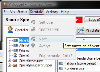 Figur 5: Samtale-menyen Verktøy Verktøy-menyen (Figur 6: Verktøy-menyen) gir tilgang til å vise loggfilen til Agenten, og for å