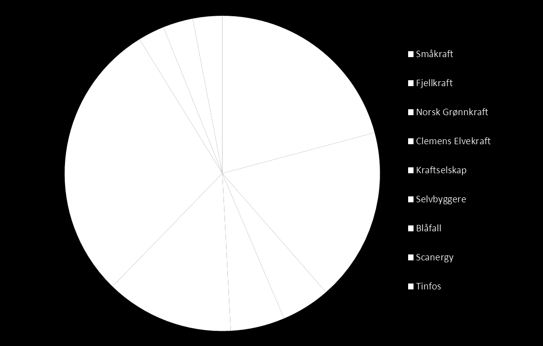Aktører i fallrettsmarkedet 2013 Anslag på GWh totalt totalt Småkraft 2700 Fjellkraft 2300 Norsk