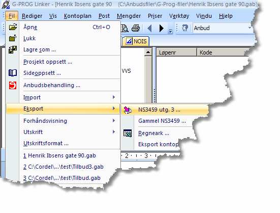 Grossist 3. Eksportere anbudsbeskrivelsen til Cordel. Mottar og lagrer G-prog-fil (epost). Lagrer denne.