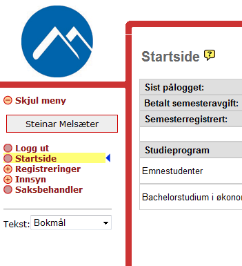 Pålogging Du finner menyknapp til StudentWeb på www.himolde.no/forstudentene, eller du kan benytte lenken https://www.studweb.no/as/webobjects/studentweb2?