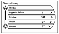 Lydkilder 37 Hvis det allerede er lastet inn en plate, men du har åpnet kartskjermen eller lytter til en annen lydkilde, trykker du på HDD/DVD/AUX for å bytte til platekilden.