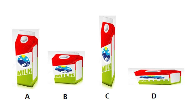 Oppgave 2 Ta en tom vanlig 1 liter melkekartong. 1. Hvilken av de 1 liter melkekartongene krever minst emballasje? 2. Dere må forklare hvordan dere har kommet til resultatet (mål, skriv, tegn, vis, bevis osv.