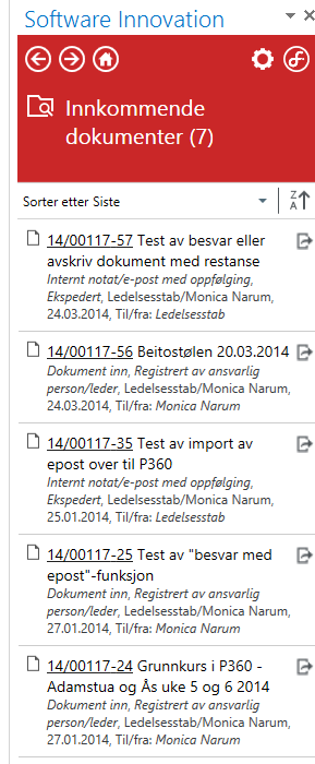 Avskriv via Outlook-klienten Stå i Outlook. Du finner posten din/det du må avskrive/besvare under «Innboks» til høyre i P360 sin Outlook-klient.