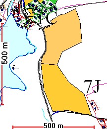 7J Hytter på østside av Sveavannet Gnr/bnr: 116/7 Størrelse: ca 55 daa, skog Planstatus: LNF Beskrivelse: Innspillet gjelder etablering hytter langs vannet Svea østover mellom fylkesveg og