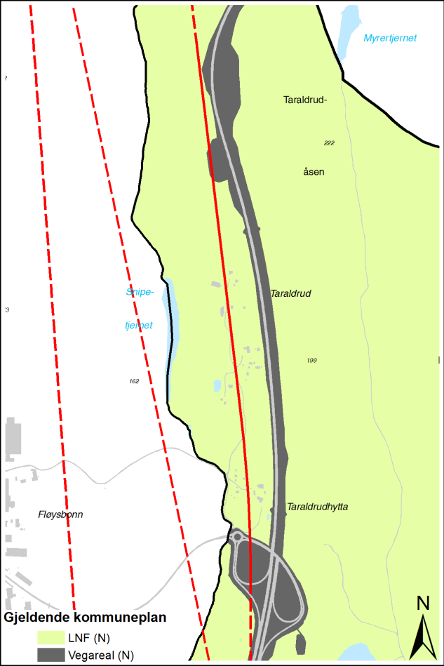 Utsnitt av gjeldende kommuneplan for Ski Figur 6-D. Utsnitt gjeldende kommuneplan ved Taraldrud D.2.
