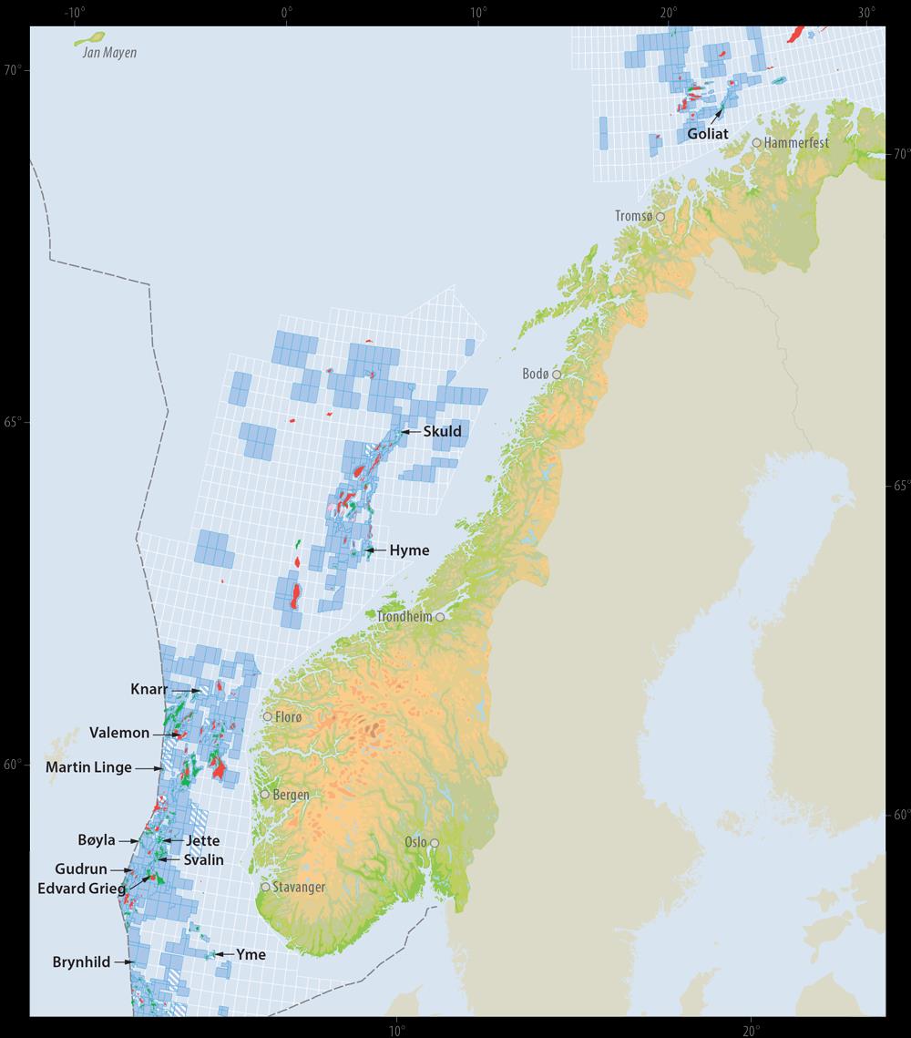 Fremdeles er aktivitetsnivået på norsk sokkel svært høyt Feltutviklingsprosjekter; 16 felt under utbygging, 84 funn til vurdering Barents Sea: På Utsirahøyden er det