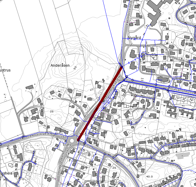 40 6.5.7 Utskifting ledningsanlegg Skarveien Utskifting av eksisterende eternitt-ledning. Figur 17 Utskifting ledningsanlegg Skarveien 6.5.8 Utskifting ledningsanlegg Hølledalen Utskifting og eventuell oppdimensjonering av eksisterende eternitt-ledning.