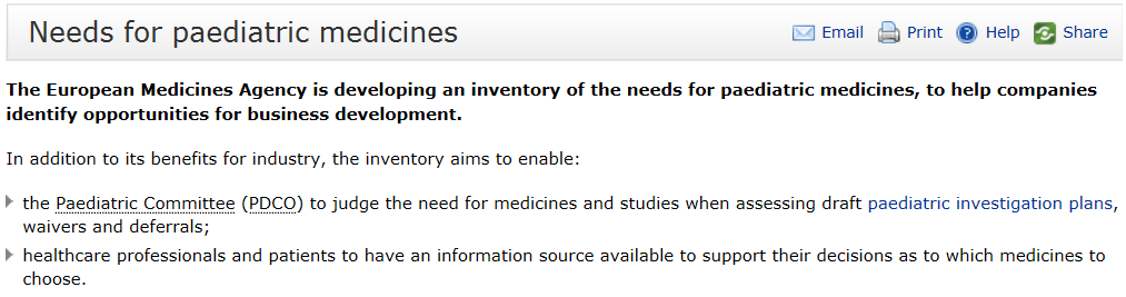 Inventory of therapeutic needs http://www.ema.europa.eu/ema/index.jsp?