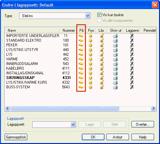 08.11.2007 87 Installasjonstegning Et eller flere lag i listen markeres ved å peke og klikke eller bruke Ctrl- og Shifttast.