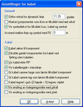 08.11.2007 95 Installasjonstegning (Sentralnavn) ( X-Y-Z posisjon) (Lagnr. + navn) I meldingsfeltet øverst viser forklarende tekst. Her får du tips til hjelp ved tegning av kabelen.