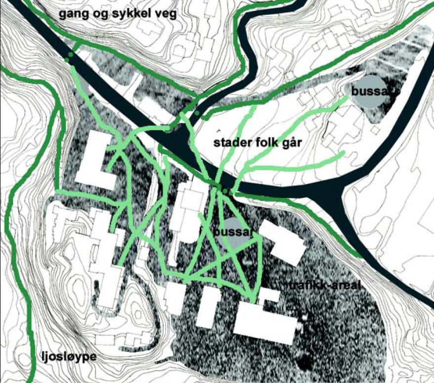 Åmot Gangkryssing av E134 Side 5 Ganglinjene i tettestedet er kartlagt i diplomoppgave (Sigrid Vesaas). De fleste kryssingher av E134 skjer nær krysset adkomstveg til området sør for Vinjevegen.