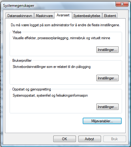 Windows Vista: I vinduet som nå vises velger du Avanserte systeminnstillinger i menyen til venstre.