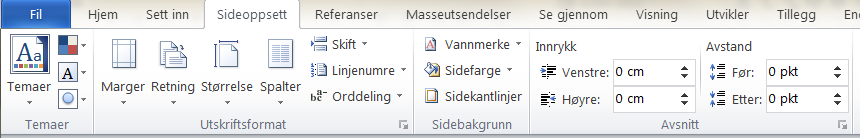 Utskriftsformater og marger I fanen sideoppsett kan du