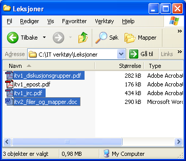 Filer og mapper i Windows side 13 av 14 Operasjoner på filer Operasjoner på filer foregår på sammen måte som for mapper.