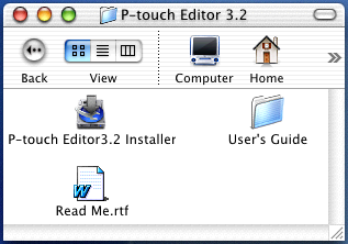 Med Mac OS X 10.1 til 10.2.4 1 Med P-touch og Macintosh-maskinen slått av, kobler du P-touch til datamaskinen med den medfølgende USB-grensesnittkabelen som beskrevet på side 6.