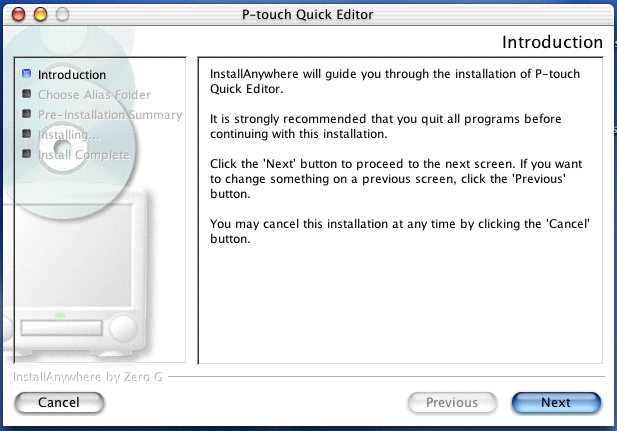 3 Sett den medfølgende CD-ROMen i datamaskinens CD-ROM-stasjon. 4 Dobbeltklikk på Mac OS X-mappen for å åpne den. 5 Dobbeltklikk på mappen til P-touch Quick Editor for å åpne den.