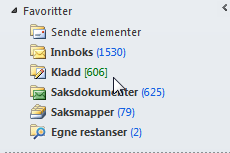 visning av e-postmapper har Outlook en egen favorittgruppe som vises i øverste venstre hjørne i utforskeren. ephorte Outlook sine mapper kan også legges inn i denne for lettere å nå mappene.