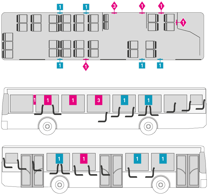 Denne delen tilhører 4.3.1 Bybuss 4.3.1.5 Plakatplassering Designmanual > Transportmidler > 4.3 Buss > 4.3.1 Bybuss > 4.3.1.5 Plakatplassering Denne siden inneholder prinsipper for innvendig plakatplassering i singelbusser og leddbusser.