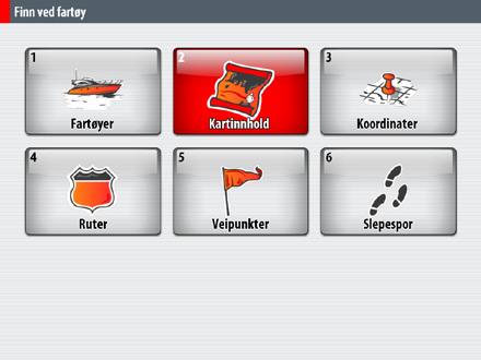 Benytte kart Endre kartmålestokk eller IN OUT Finne kartobjekter Aktivere radaroverlegg på kartsiden Navigering Legg merke til: Det må være tilkoblet