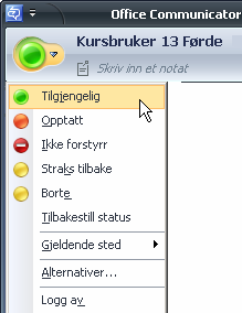 Side 14 av 24 Sjekke og endre status Det er mulig å sjekke tilgjenglighet for andre personer samtidig som det er mulig å endre din egen tilgjenglighet for andre.