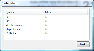 1.2.12 Brukermanual og versjonsinformasjon Dette finnes under knappen Innstillinger, se 3 Innstillinger for ViaPhoto Recorder for mer informasjon om hva som kan settes under innstillinger. 1.2.13 Systemstatus Figur 4 Statusknapp med bakgrunnsfarge Det er en knapp merket Status som også har en bakgrunnsfarge.
