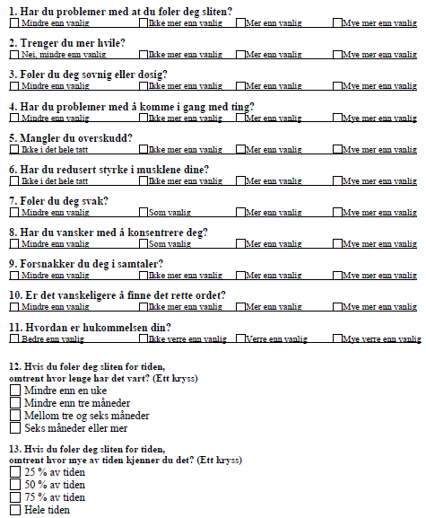 Fatigue questionnaire