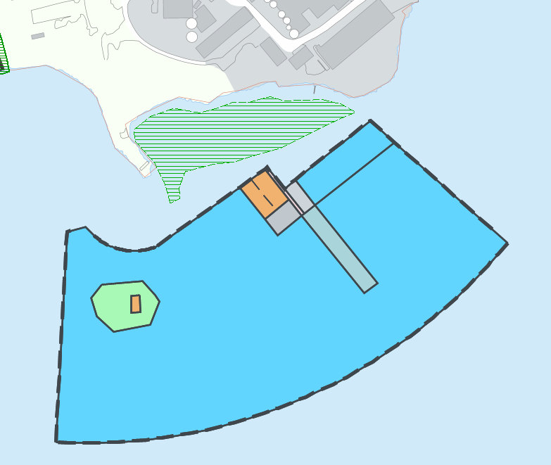 Området disponeres til småbåthavn og ny badeøy med tilgang for allmenheten. - Det etableres molo og bryggesoner med båtplasser for beboere i området og gjester.