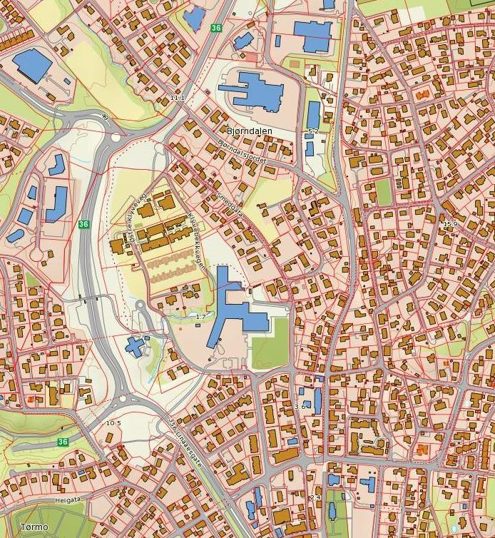 Nytt sykehjem Oversikt over planområdet Trafikk Trafikken i området er i all hovedsak knyttet til boligene, skolen og barnehagen.