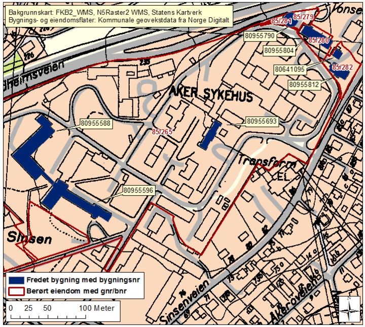 Forskrift om fredning av statens kulturhistoriske eiendommer AKER SYKEHUS Kommune: 301/Oslo kommune Gnr/bnr: 85/265 85/282 85/280 85/281 AskeladdenID: 148679 Referanse til : Omfang fredning Byggnavn