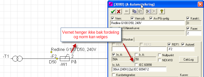 De fleste vern er oppgitt med bryteevne/spenningsnivå etter effektbryternormen.