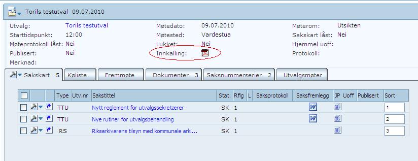 Etter at bildet er oppdatert er innkallingen tilgjengelig som et PDF dokument: Opprette møteinnkalling med dokumenter unntatt offentlighet Når det er dokumenter som er unntatt offentlighet må det