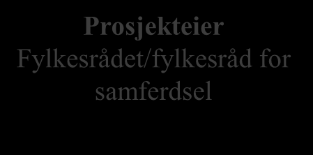 Prosjekteier Fylkesrådet/fylkesråd for samferdsel Styringsgruppe Regionvegsjef leder Strategisjef Avdelingsdirektør Vegavdeling Nordland Fylkesplansjef Samferdselssjef Prosjektgruppe* Prosjektleder