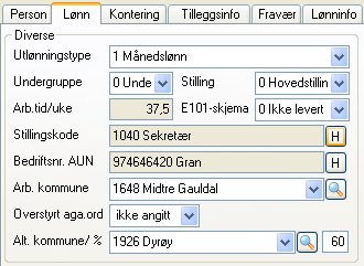 ansattforholdet. Arbeidskommune kan generelt hentes fra Bedrift, Organisasjonsenheten eller Ansattforholdet.