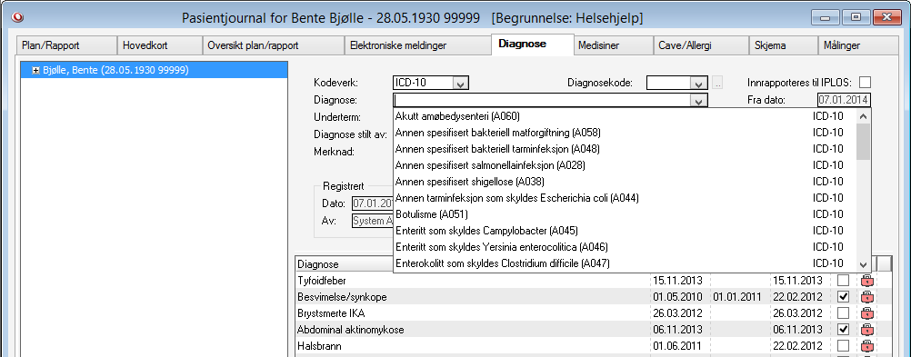 8.0 Diagnoser Diagnoser kan registreres fra Pasientjournalen.