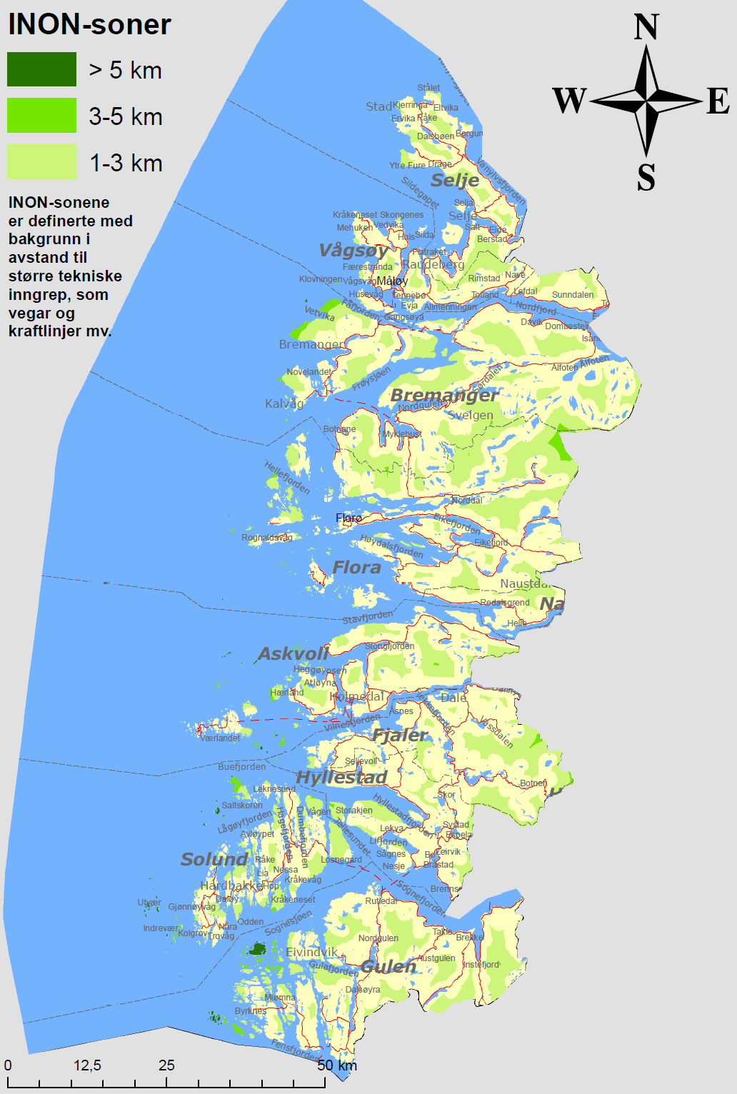 2.3.1 Kunnskapsgrunnlag Status for inngrepsfri naturområde i Noreg vert registrert med jamne mellomrom. Figur 2.6 viser INON henta frå den førebels siste registreringa gjort i 2008.