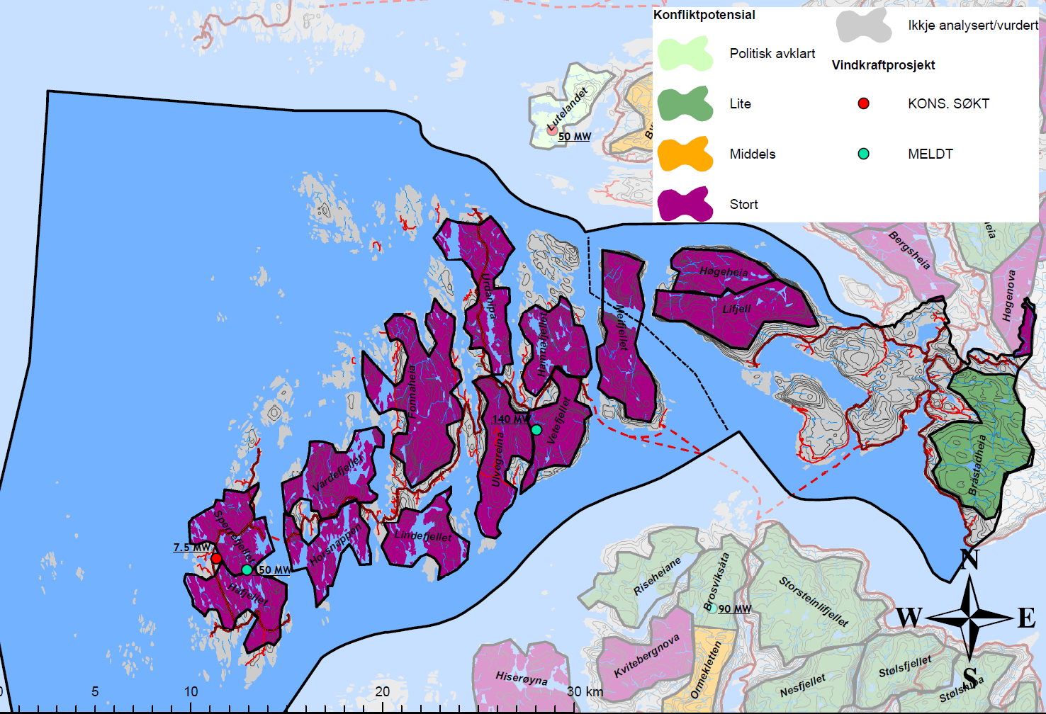 Figur 3.6.4 Samla konfliktpotensial; Solund-Lifjord 3.7 Gulen Delområdet svarar til Gulen kommune. 3.7.1 Kartlagde verdiar Landskap Molde-Slengeshol er registrert som kulturlandskap av regional verdi.