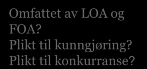 START Omfattet av LOA og FOA? Plikt til kunngjøring? Plikt til konkurranse?