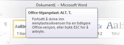 Innføring i tastetips Microsoft Virker tastatursnarveier fortsatt? Word 2010 har snarveier for båndet, som kalles for tastetips, så du kan raskt utføre oppgaver uten å bruke musen.