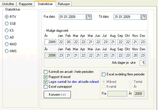 Når du får frem denne rapporten kan du velge Rapport til excel. Da vil rapporten starte Excel og legge resultatet ut der. Rapporten vil også overføre formlene til Excel også.