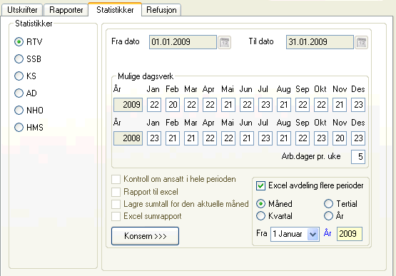 Excel sumrapport Dersom du velger en måned i Fra dato og Til dato feltene får du mulighet for å lagre sumtall for den aktuelle måneden. Da ligger disse tallene lagret i en tabell.