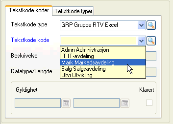 Styreinformasjon I Meny Systemparameter Fravær setter du nødvendige parametere i feltet AD / RTV og SSB-rapport Tekstkoder Utplukk på avdeling.