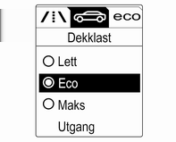 Velg: Lett for komforttrykk opptil 3 personer Eco for Eco-trykk opptil 3 personer Maks for maksimal last Tilpasning (matching) av dekktrykkfølere Hver dekktrykkføler har en unik identifikasjonskode.