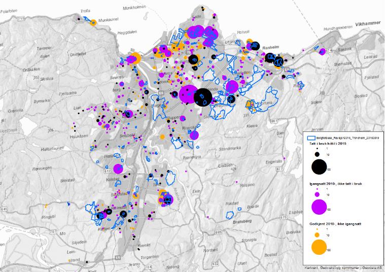 Kilde: EM1MN Analyse / Trondheim Kommune Fortettingsprosjekt i etablerte boområder er attraktivt.