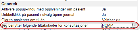 1 Forberedelser 1.1 Velg kodeverk Det fins ulike kodeverk for å beskrive tiltak. Det kodeverket som virksomheten skal benytte, må angis i «Oppsett» for den enkelte behandler.