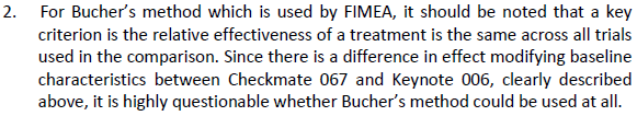 15/14329 LØ/LR/ 03-11-2015 side 59/62 Legemiddelverkets kommentar: Legemiddelverket er ikke enig i at det er usikkert å sammenligne punktestimater for HR fra ulike studier med Bucher-metoden (dette