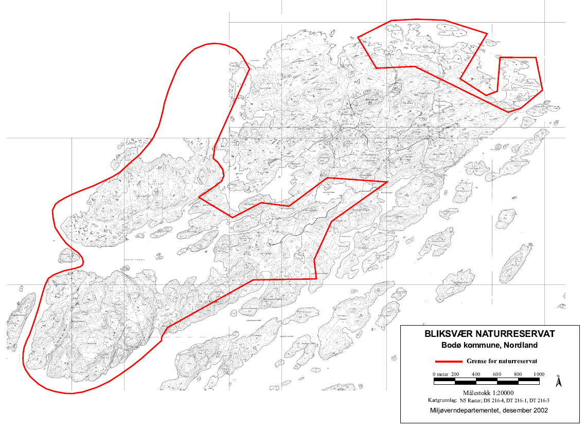 Figur 2: Kart som viser grensene for Bliksvær naturreservat på hovedøya. Bliksvær naturreservat ble i august 2002 opptatt som RAMSAR-område.