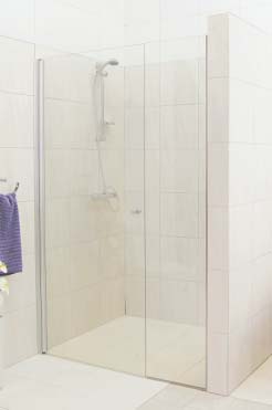 6 MM GLASSDØR MED PROFILHENGSLE Innadslående vegger sparer plass når dusjen ikke er ibruk Alternativer: Nisjedør Nisjedør med fast sidefelt m/u-list Hjørneløsning med sidevegg m/u-list Sidevegg