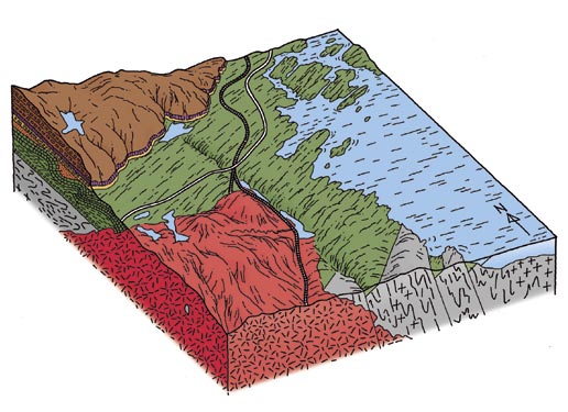 Skissene viser sammenhenger mellom Askers geologiske oppbygning og den trinnvise stablingen av stein i pyramiden.